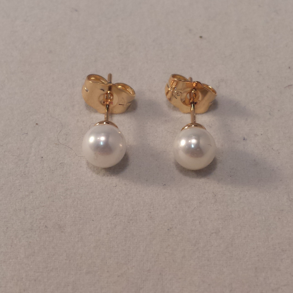 24K Yellow Gold Filled Shell Pearl Bead Stud Earrings 6mm Womens Party Gift
